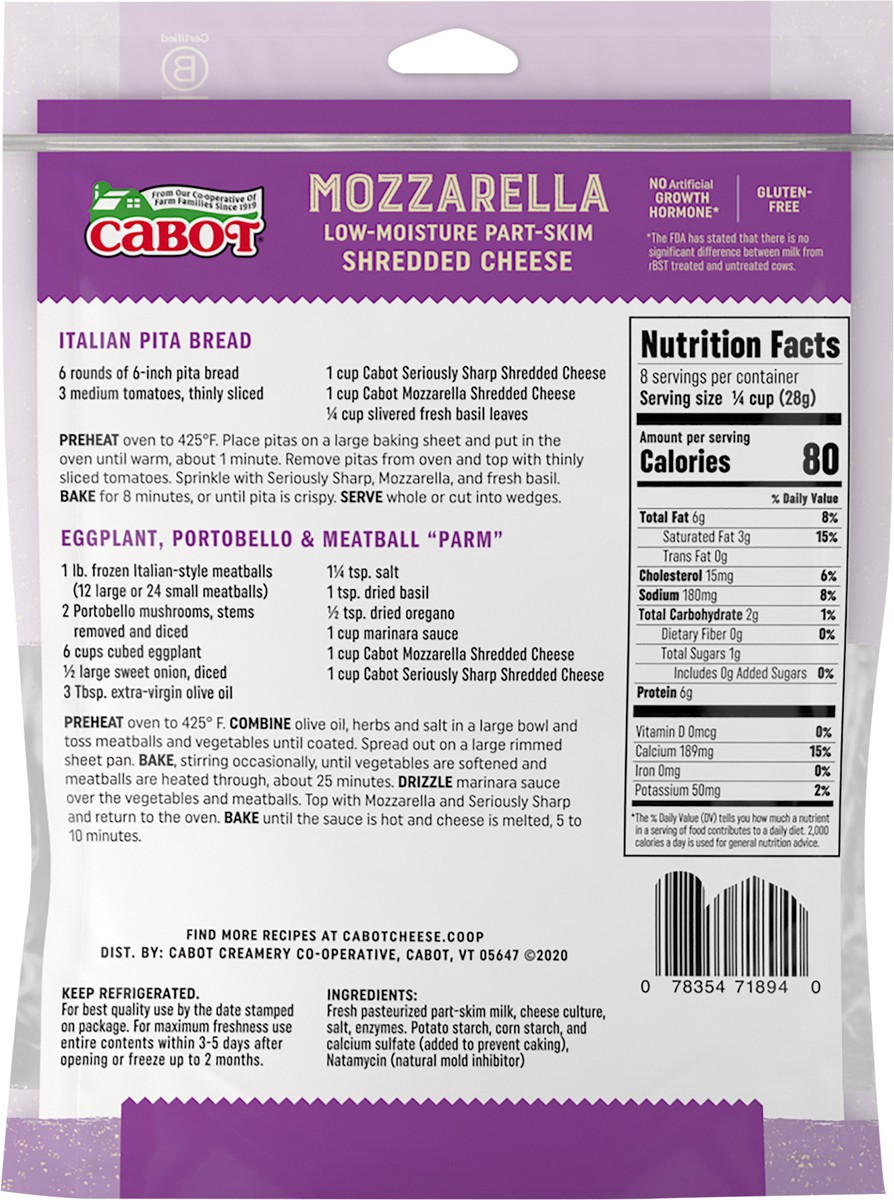 slide 3 of 3, Cabot Creamery Mozzarella Part-Skim Rustic Cut Shredded Cheese 8 oz, 8 oz