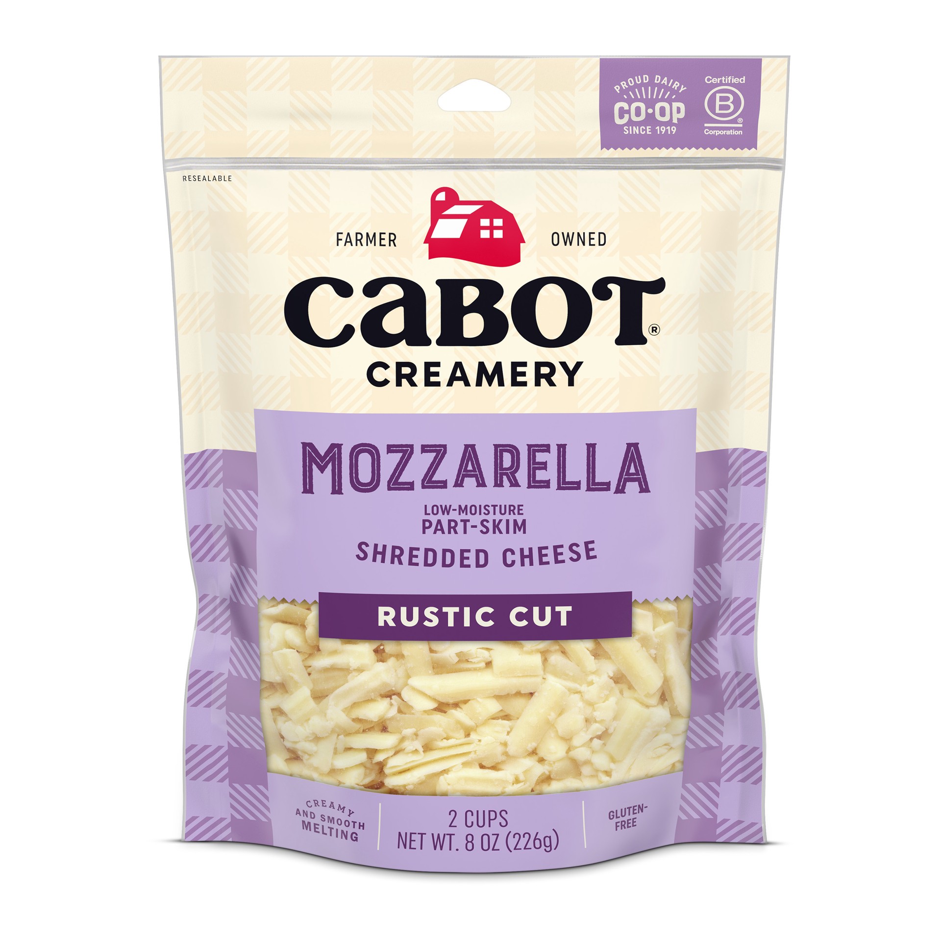 slide 1 of 3, Cabot Creamery Mozzarella Part-Skim Rustic Cut Shredded Cheese 8 oz, 8 oz