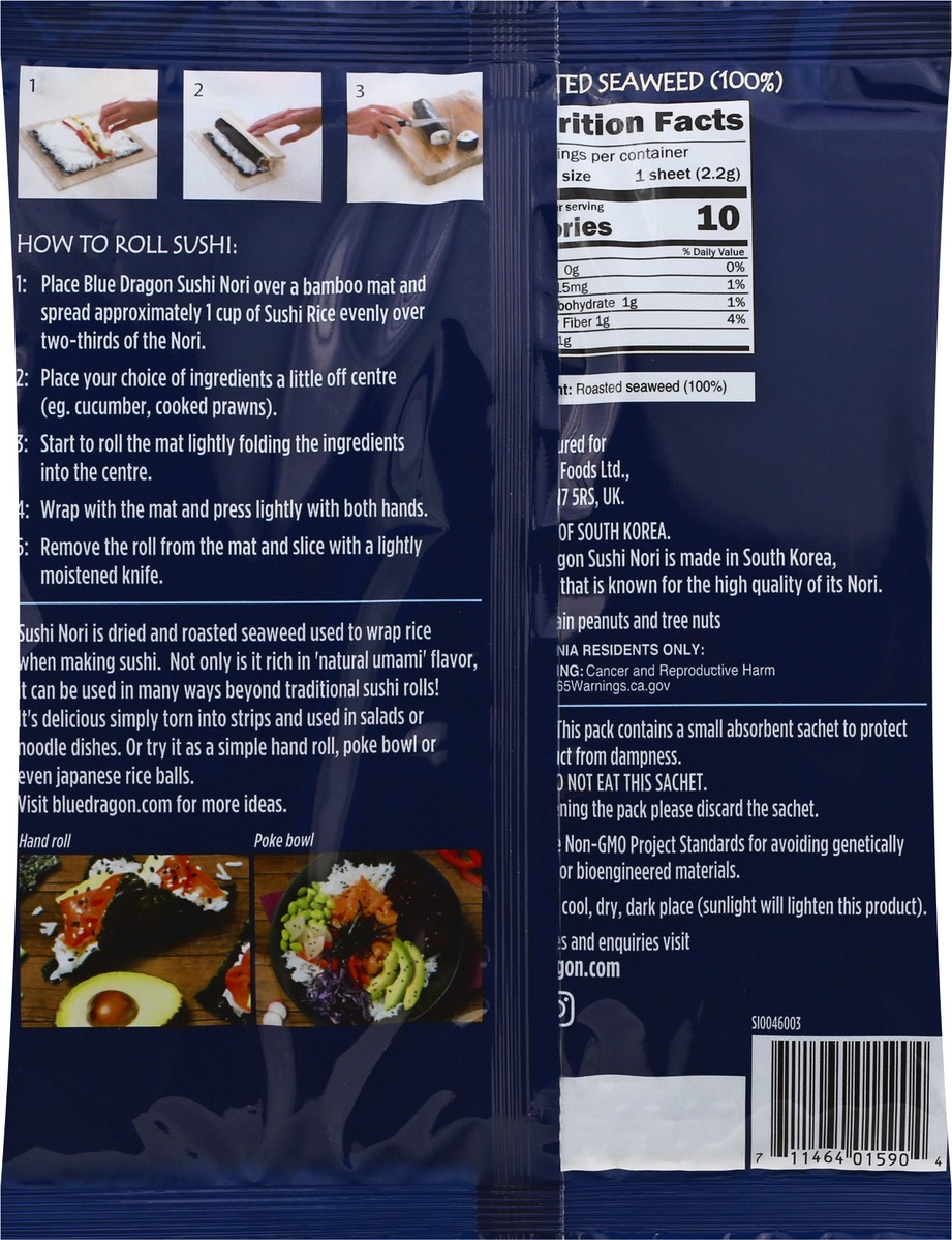 slide 6 of 13, Blue Dragon Sushi Nori Roasted Seaweed Sheets, 10 ct; 0.77 oz