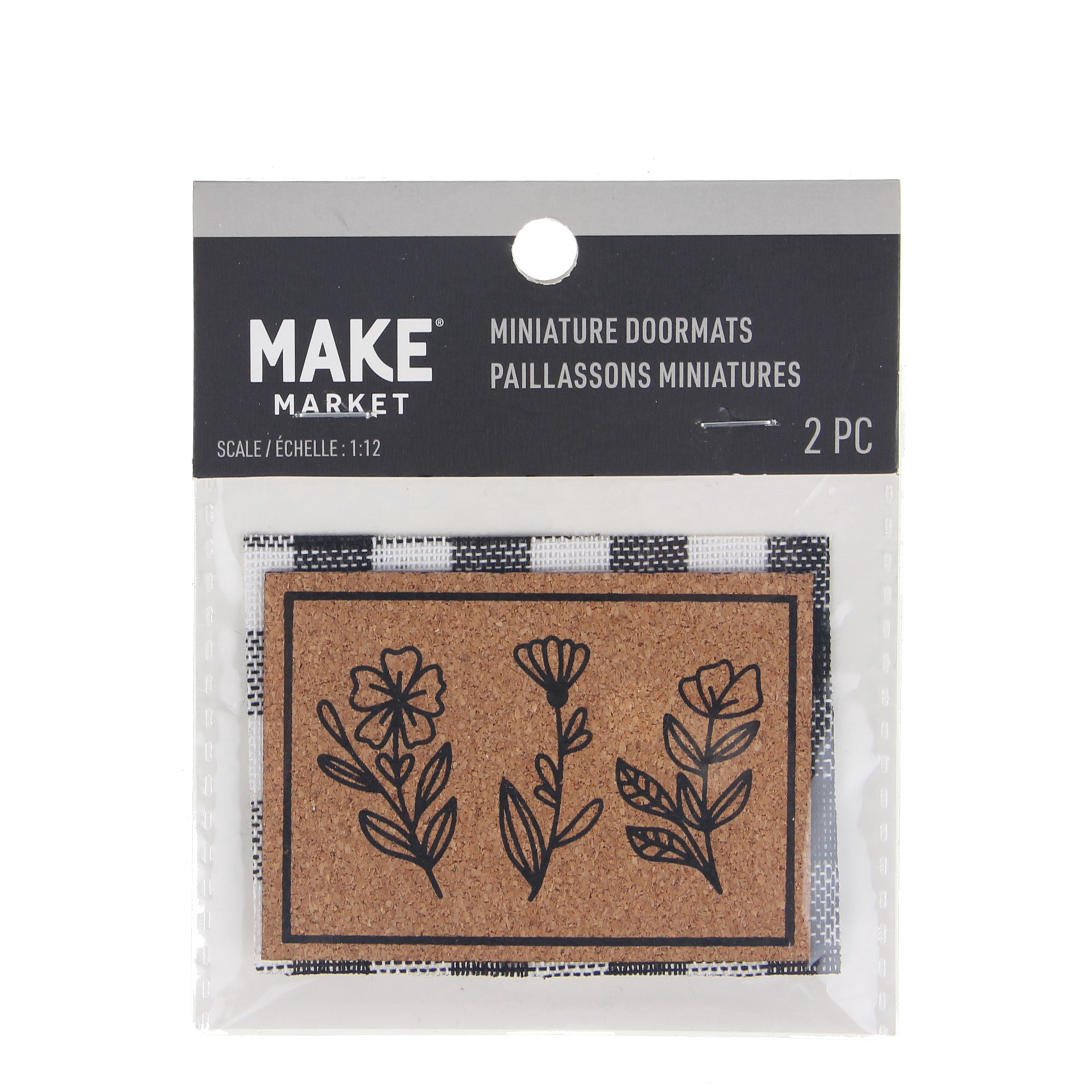 slide 3 of 3, Mini Plaid & Natural Flower Doormat By Make Market, 2.95 in x 2.2 in