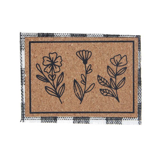 slide 1 of 3, Mini Plaid & Natural Flower Doormat By Make Market, 2.95 in x 2.2 in