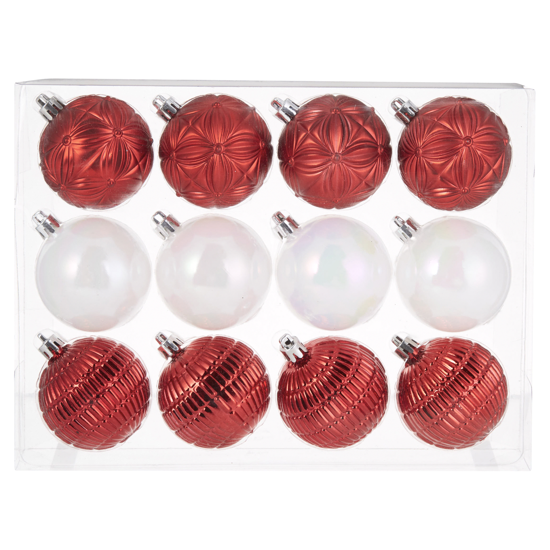 slide 1 of 1, December Home Ornament Balls - Red/White, 12 ct