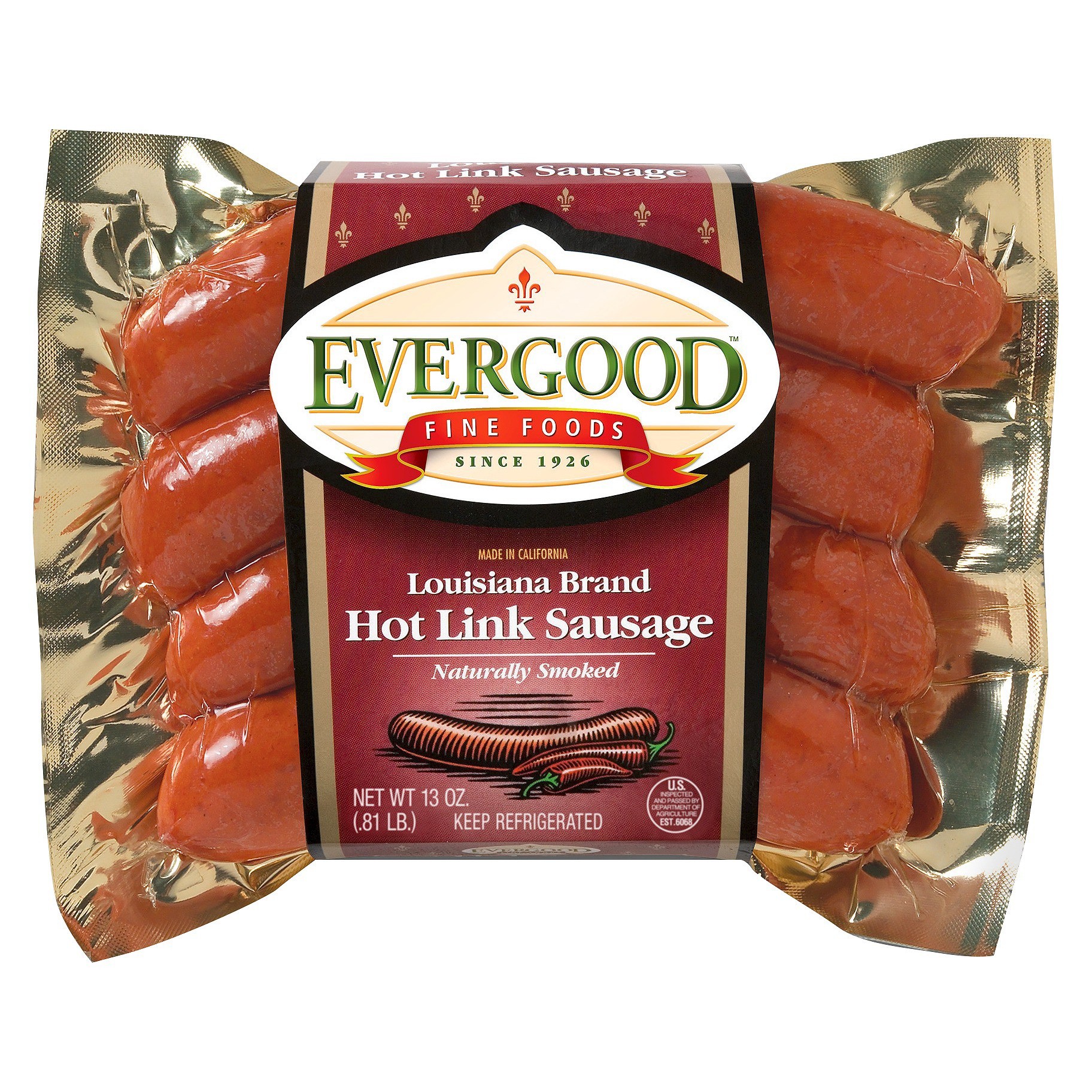 slide 1 of 2, Evergood Fine Foods Louisiana Brand Hot Link Sausage, 4 ct; 13 oz