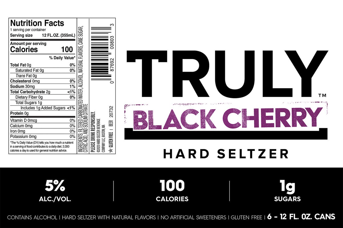 slide 5 of 7, TRULY Hard Seltzer Black Cherry, Spiked & Sparkling Water (12 fl. oz. Can, 6pk.), 6 ct; 12 oz