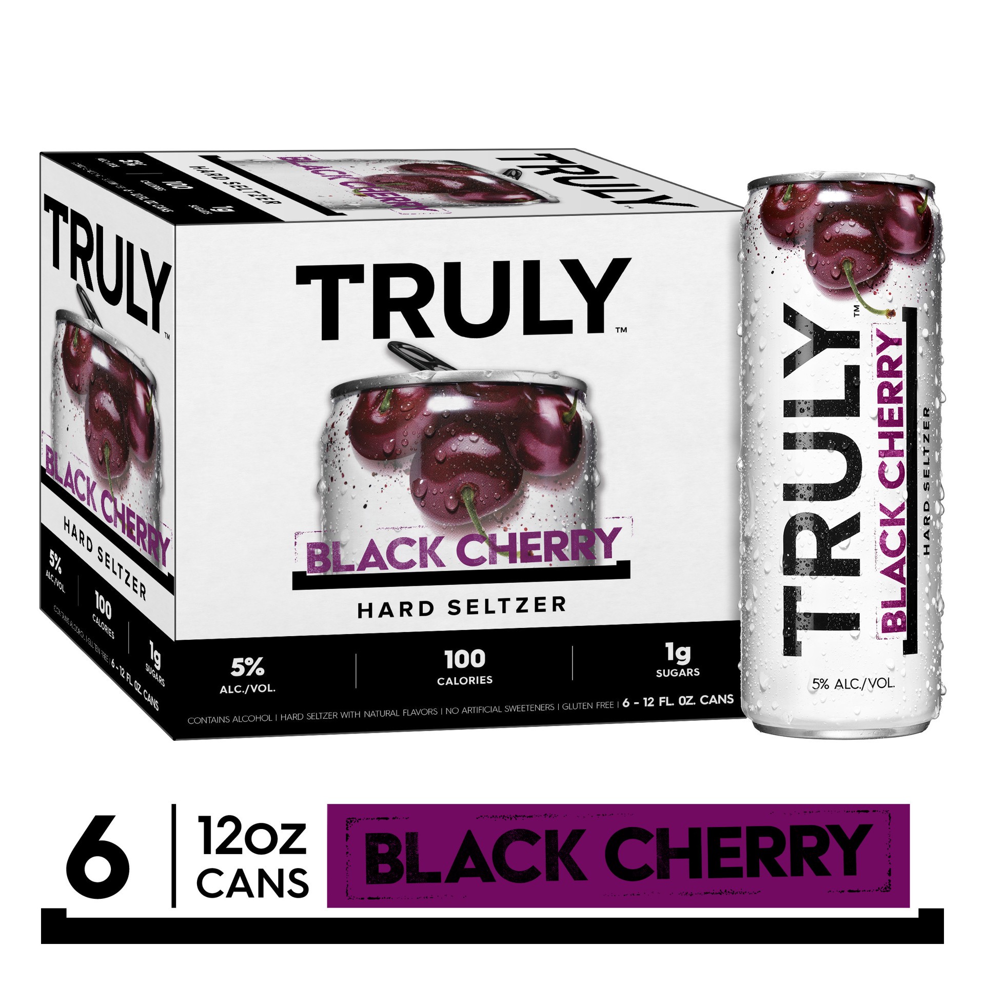 slide 1 of 7, TRULY Hard Seltzer Black Cherry, Spiked & Sparkling Water (12 fl. oz. Can, 6pk.), 6 ct; 12 oz