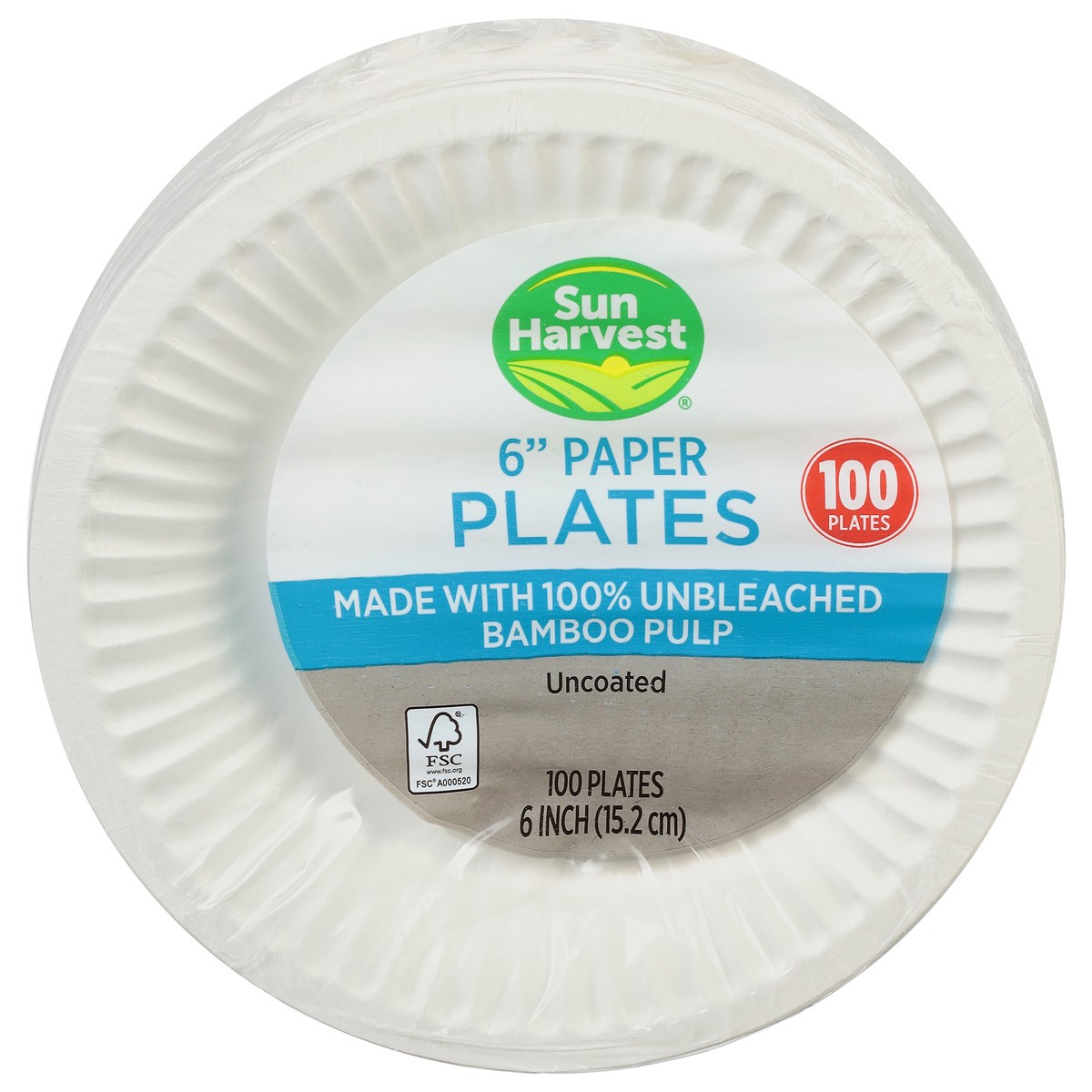 slide 1 of 9, Sun Harvest Uncoated 6 In Paper Plates, 100 ct