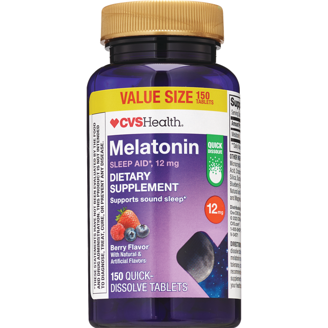 slide 1 of 1, CVS Health Melatonin 12Mg Berry Quick Dissolve Tablets, 150 ct