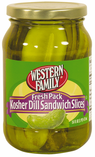 slide 1 of 1, Western Family Kosher Dill Sandwich Slices, 16 oz