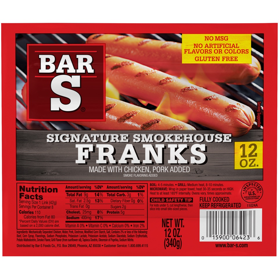 slide 1 of 7, Bar-S Signature Smokehouse Franks, 12 oz