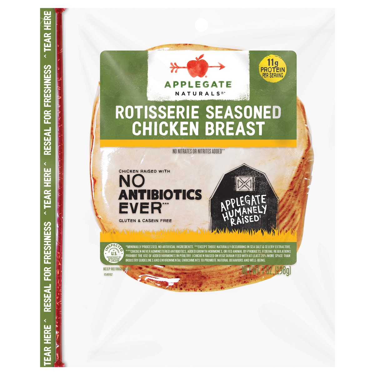 slide 1 of 12, Applegate Naturals Gluten Free Rotisserie Seasoned Chicken Breast 7 oz, 7 oz