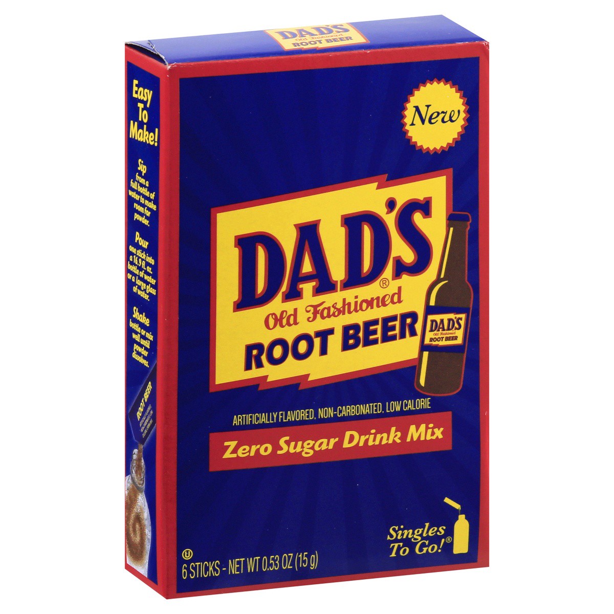 slide 2 of 9, Dad's Old Fashioned Dads Root Beer Old Fashioned Zero Sugar Singles To Go Root Beer Drink Mix 6 ea, 6 ct