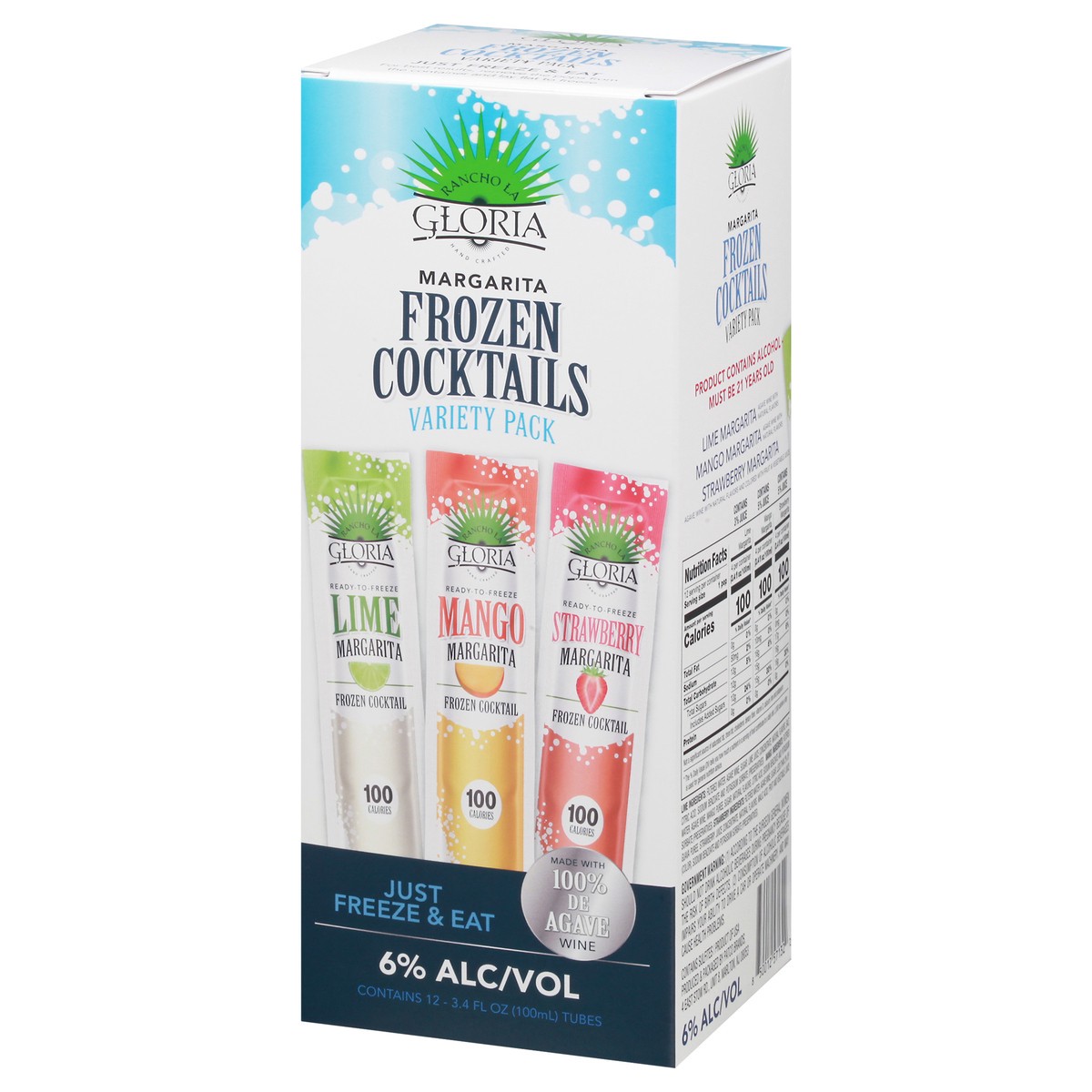 slide 9 of 14, Rancho La Gloria Margarita Variety Pack Frozen Cocktails 12-3.4 fl oz Tubes, 1.20 liter