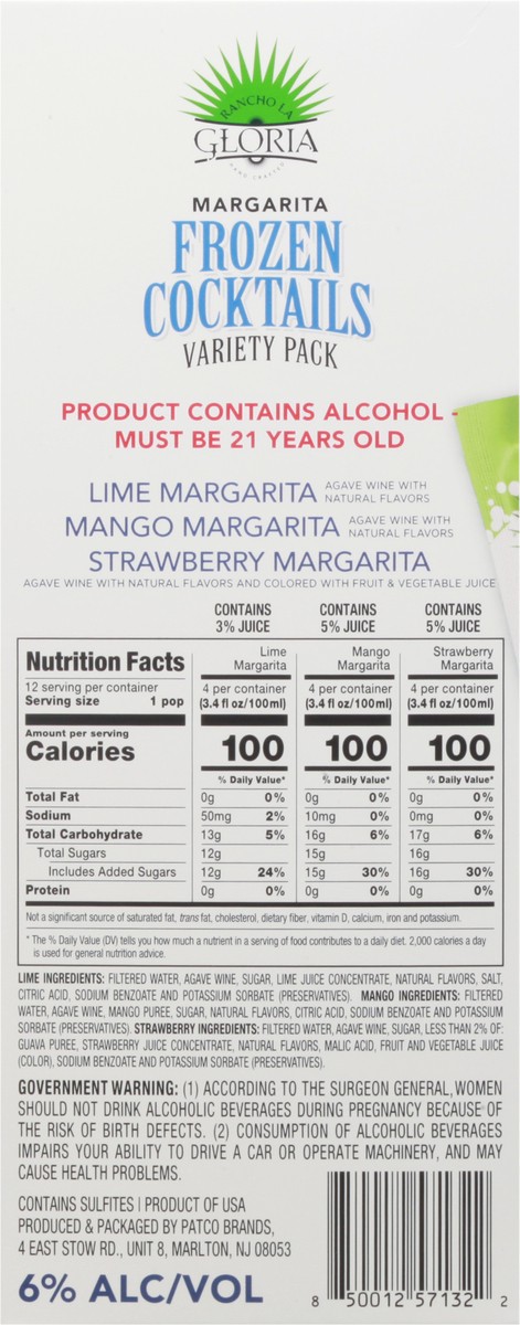 slide 11 of 14, Rancho La Gloria Margarita Variety Pack Frozen Cocktails 12-3.4 fl oz Tubes, 1.20 liter
