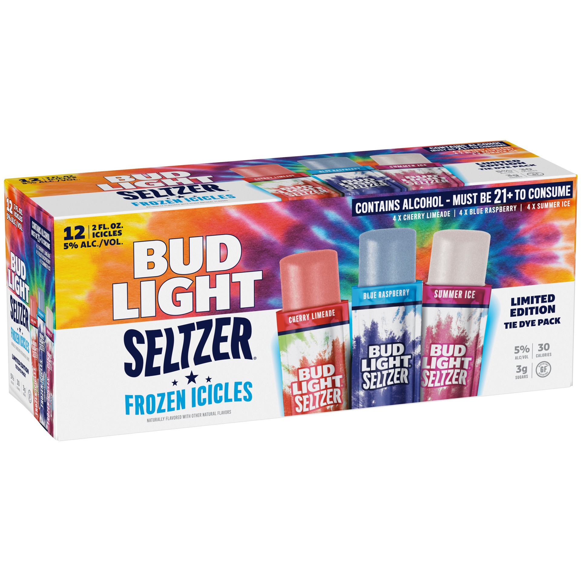 slide 1 of 1, Bud Light Seltzer Frozen Icicles Cherry Limeade, Blue Raspberry & Summer Ice Tie Dye Variety Pack, 12 Pack 2 fl. oz. Tubes, 12 ct; 2 oz