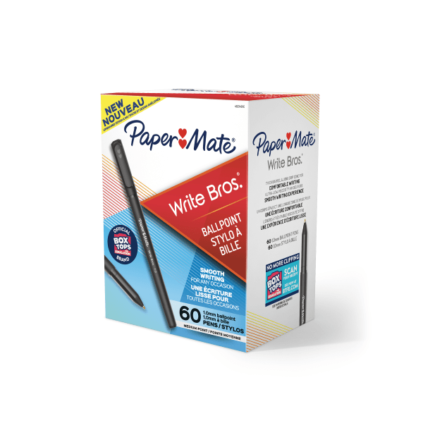 slide 1 of 6, Paper Mate Write Bros. Ballpoint Stick Pens, Medium Point, 1.0Mm, Black Barrel, Black Ink, Pack Of 60, 60 ct