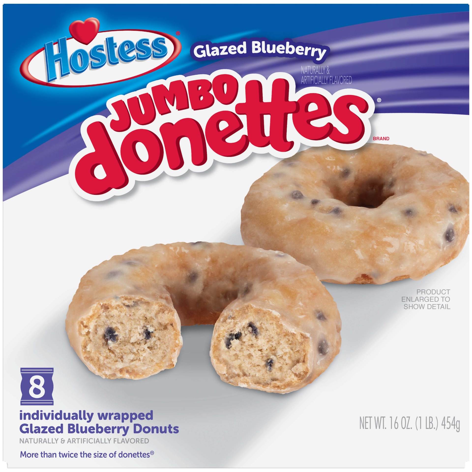 slide 1 of 1, HOSTESS Glazed Blueberry Flavored Jumbo DONETTES Donuts, 8 Count, 16 oz, 16 oz