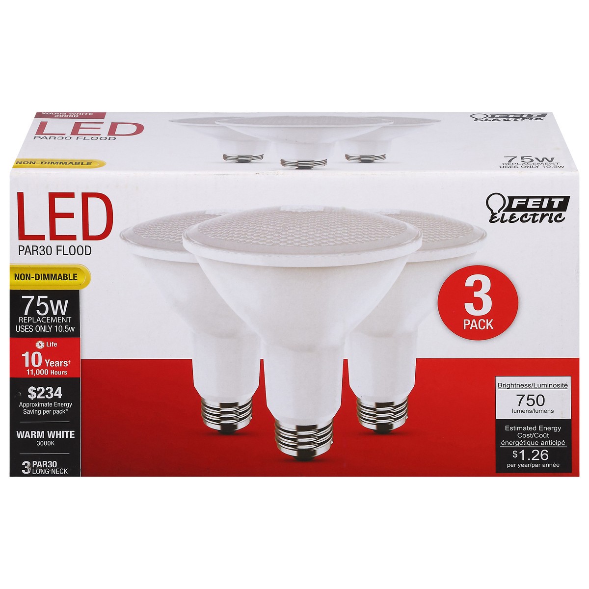 slide 6 of 12, Feit Electric 75 Watts LED Warm White Flood Bulbs 3 ea, 3 ct