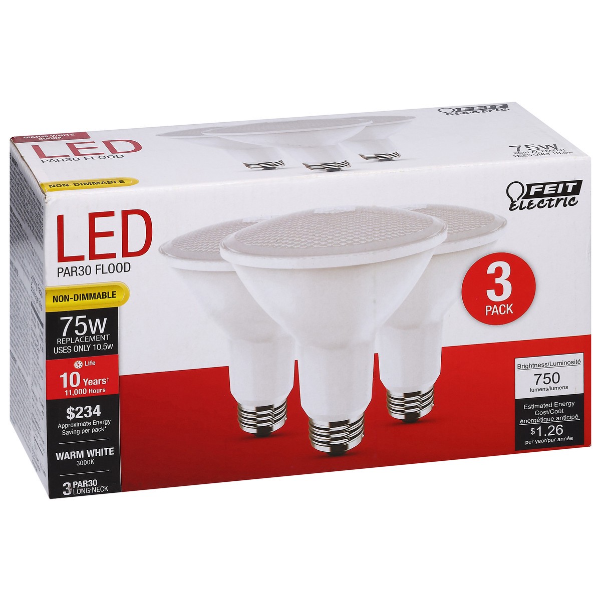 slide 7 of 12, Feit Electric 75 Watts LED Warm White Flood Bulbs 3 ea, 3 ct