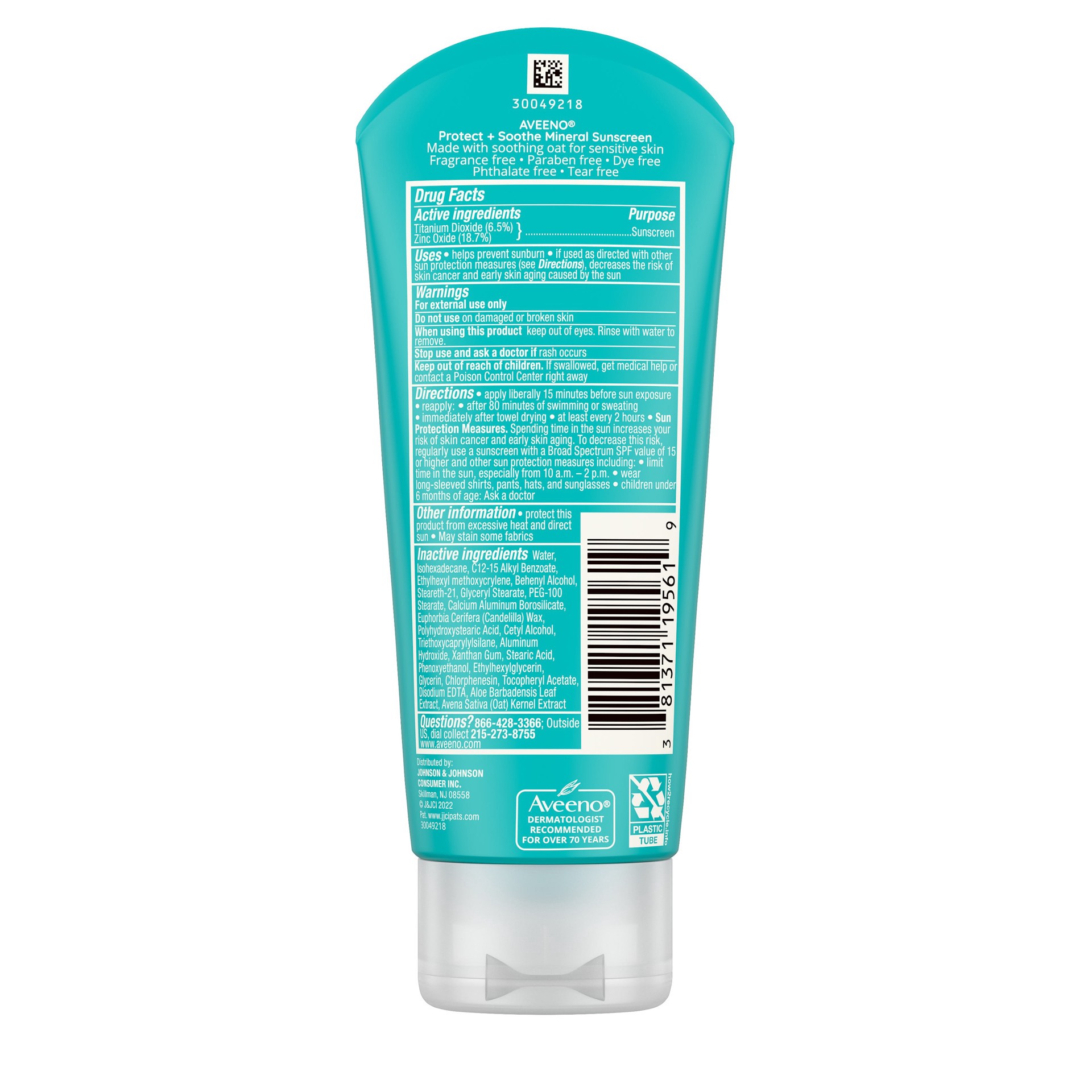 slide 2 of 9, Aveeno Protect + Soothe Mineral Sunscreen Broad Spectrum SPF 30, 3 Fl. Oz, 3 oz