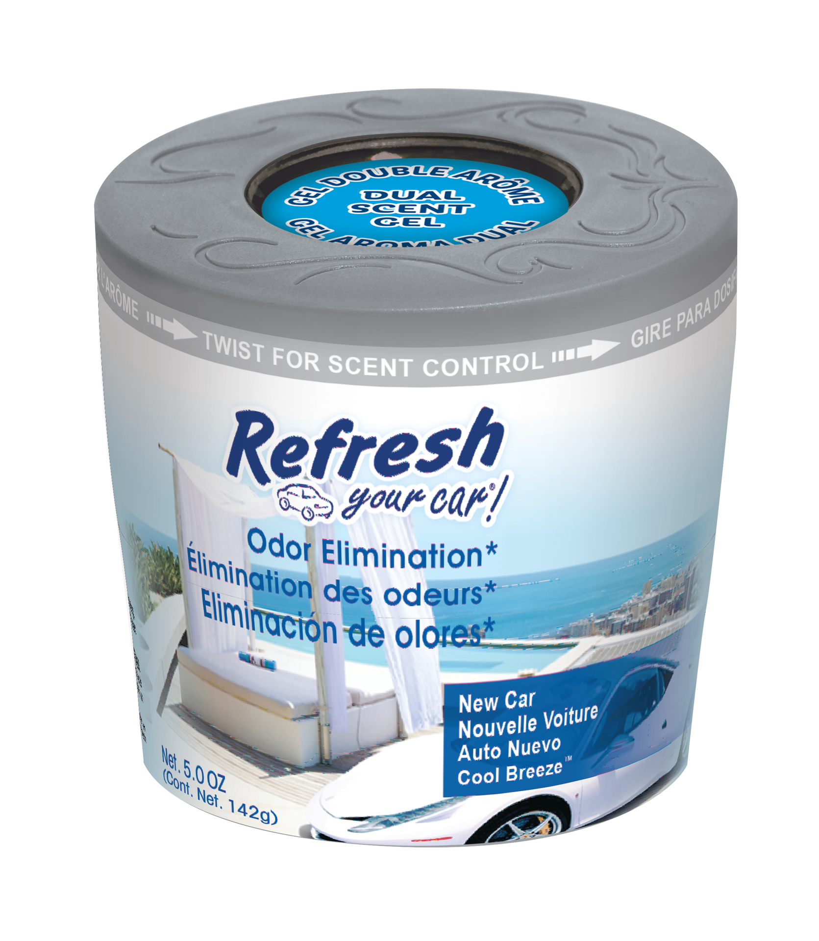 slide 1 of 4, Refresh Your Car! Gel Can (New Car/Cool Breeze Dual Scent, 5 oz), 5 fl oz