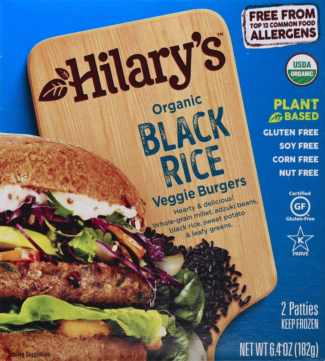 slide 2 of 9, Hilary's Organic Black Rice Veggie Burgers 2 ea, 2 ct 3.2 oz