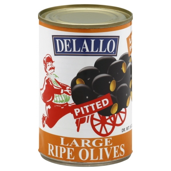 slide 1 of 1, DeLallo Large Black Olives, 6 oz