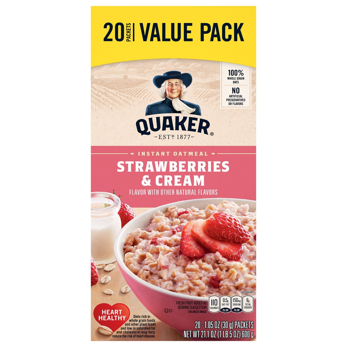 slide 1 of 12, Quaker Instant Oatmeal Strawberries & Cream, 20 ct