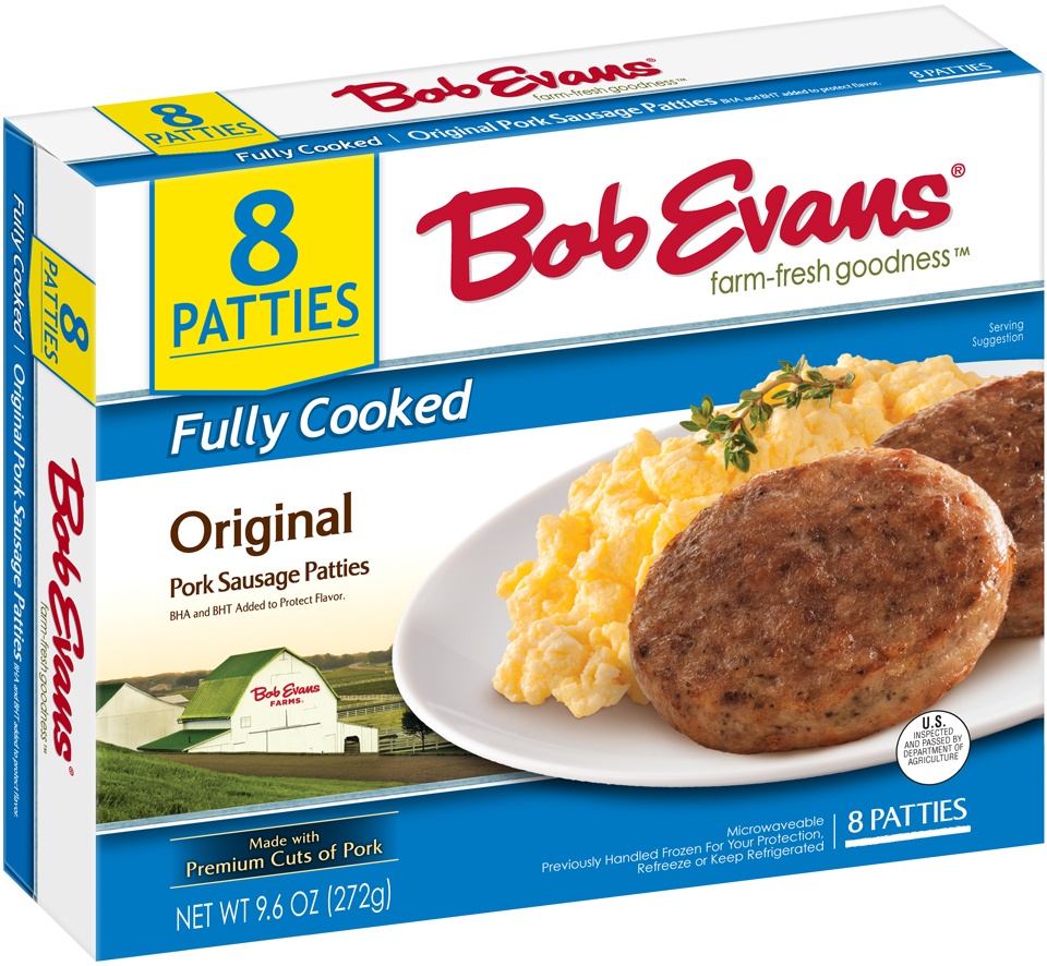 slide 2 of 8, Bob Evans Fully Cooked Original Pork Sausage Patties, 9.6 oz