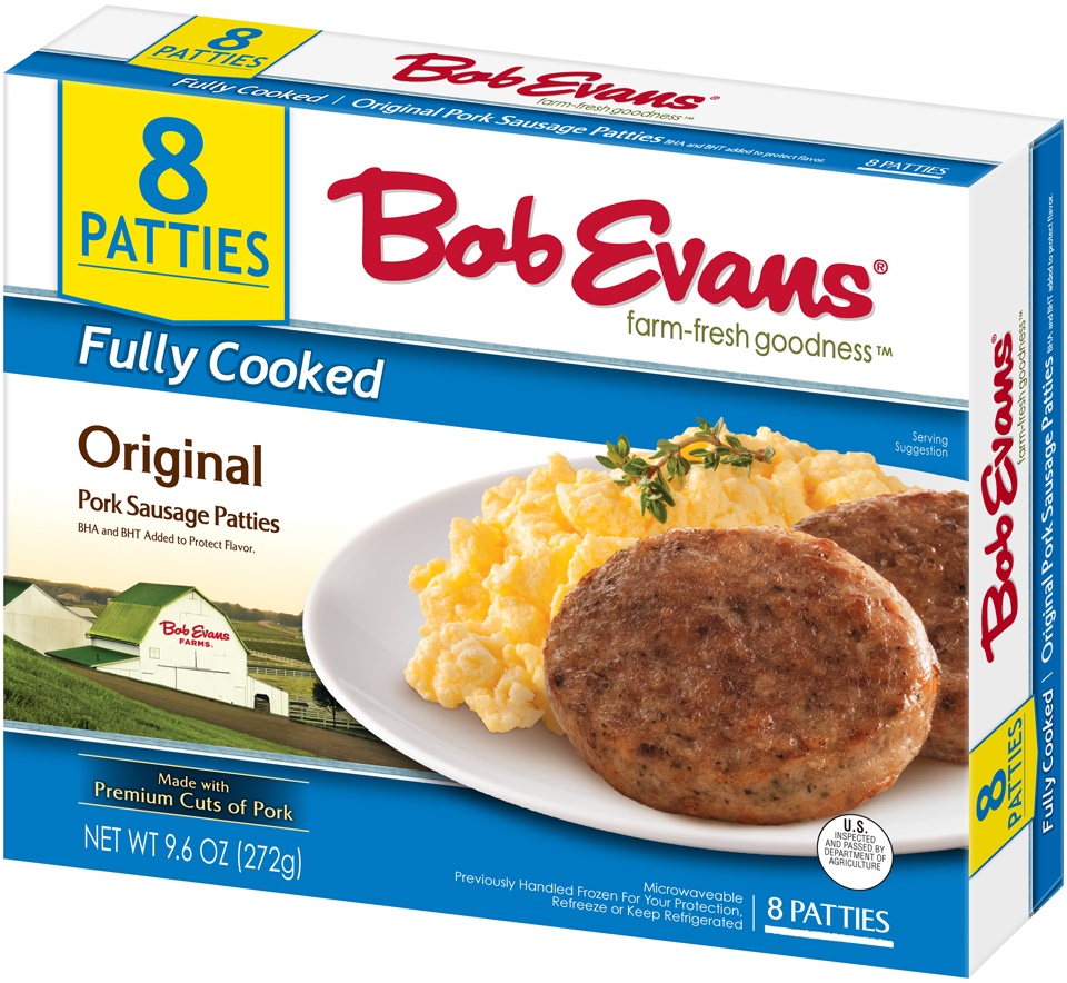 slide 3 of 8, Bob Evans Fully Cooked Original Pork Sausage Patties, 9.6 oz