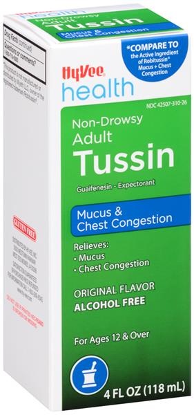 slide 1 of 1, Hy-Vee Non-Drowsy Adult Tussin Chest Congestion Expectorant, 4 fl oz