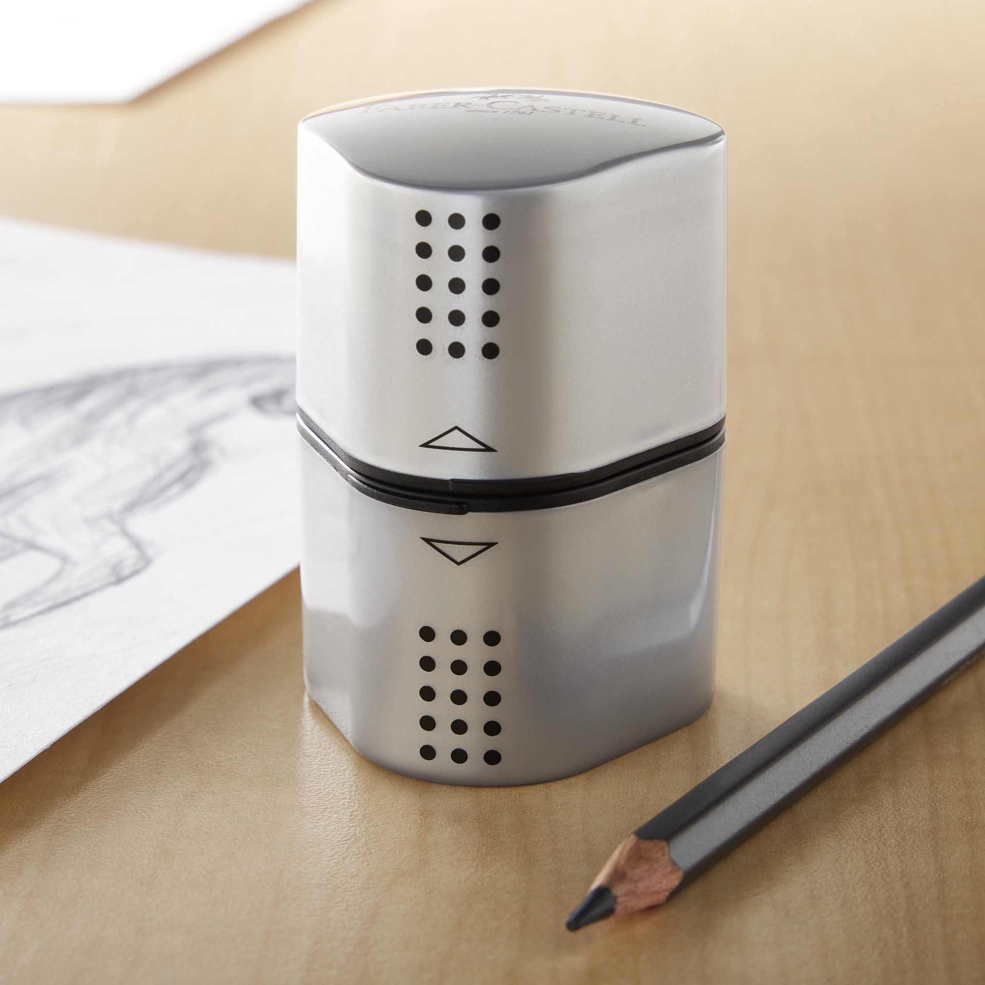 slide 2 of 2, Faber-Castell Grip Trio Sharpening Box, 3 different openings