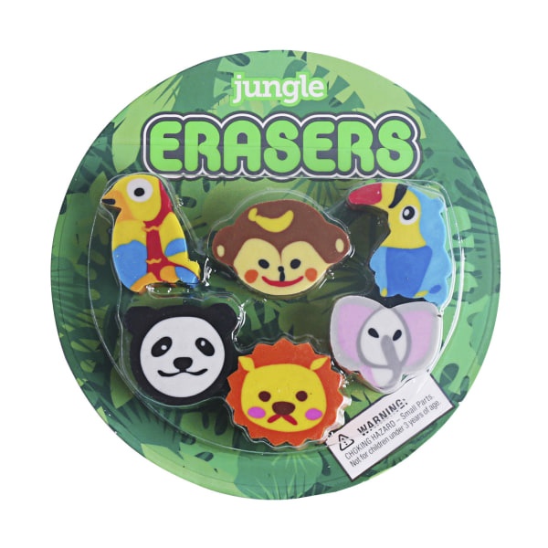 slide 1 of 1, Office Depot Brand Fun Erasers, Jungle Animals, Pack Of 6, 6 ct