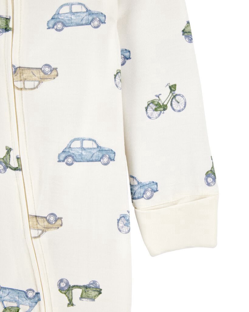 slide 3 of 3, Carter's Baby Car Print Zip-Up PurelySoft Sleep & Play Pajamas Ivory 6M, 1 ct