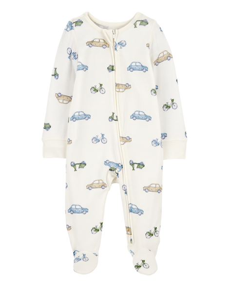 slide 1 of 3, Carter's Baby Car Print Zip-Up PurelySoft Sleep & Play Pajamas Ivory 6M, 1 ct