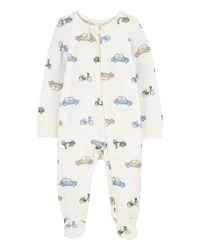 Carter's Baby Car Print Zip-Up PurelySoft Sleep & Play Pajamas Ivory 6M