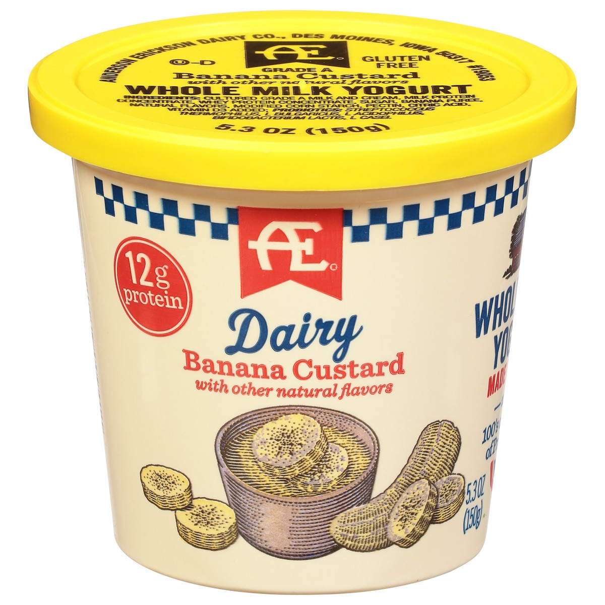 slide 1 of 1, AE Dairy Whole Milk Banana Custard Yogurt 5.3 oz, 5.3 oz