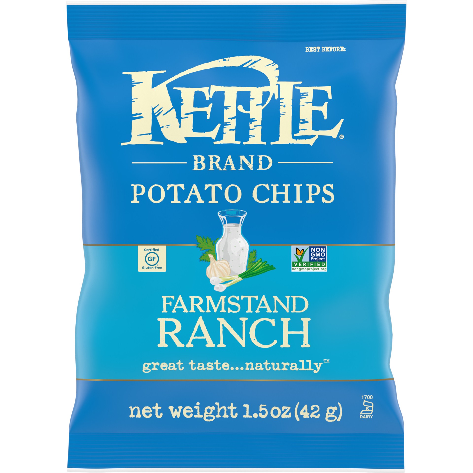 slide 1 of 5, Kettle Brand Potato Chips, Farmstand Ranch Kettle Chips, 1.5 Oz, 1.5 oz