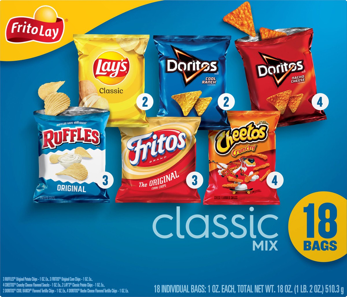 slide 9 of 11, Frito-Lay Classic Mix Variety Pack Chips, 18 ct