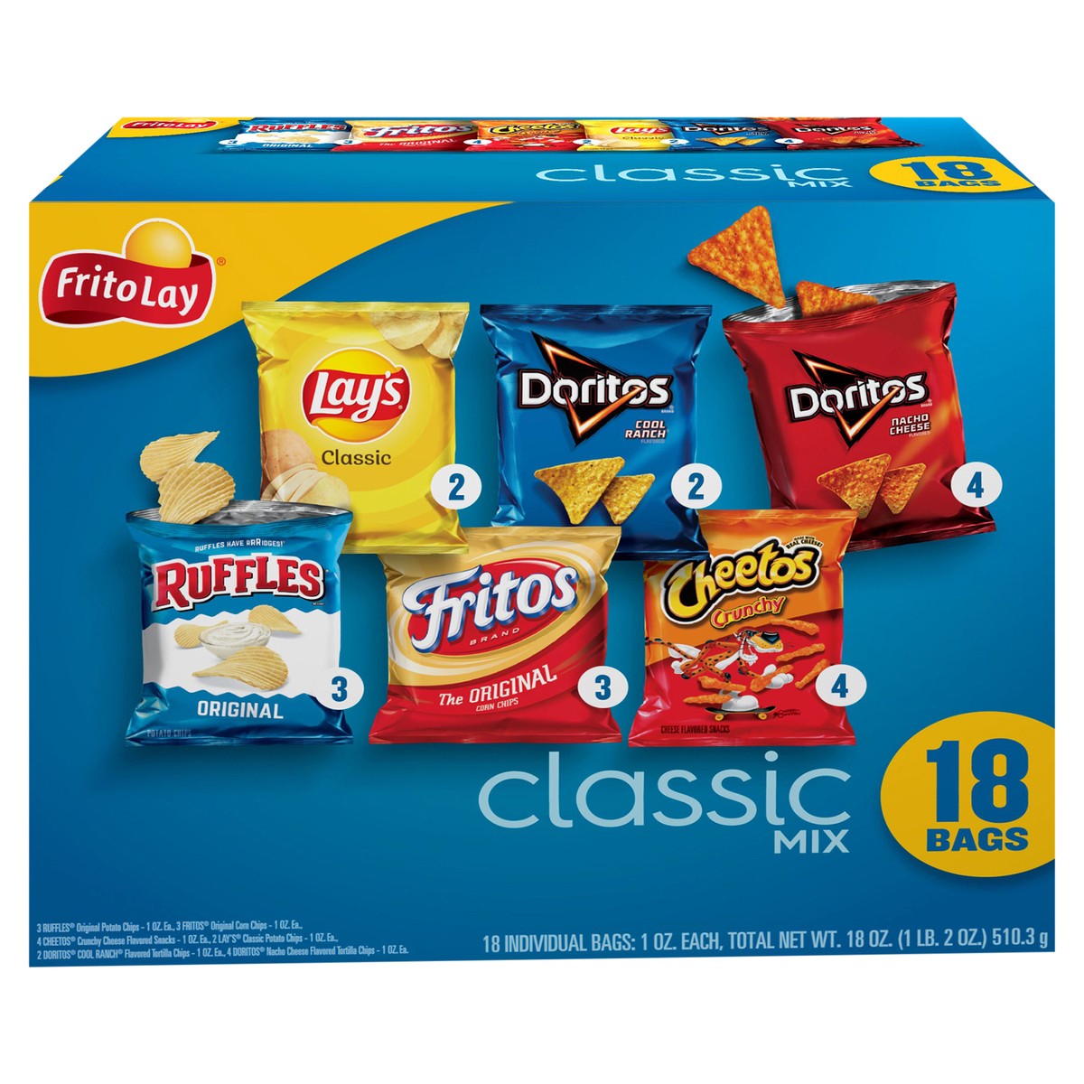 slide 1 of 11, Frito-Lay Classic Mix Variety Pack Chips, 18 ct