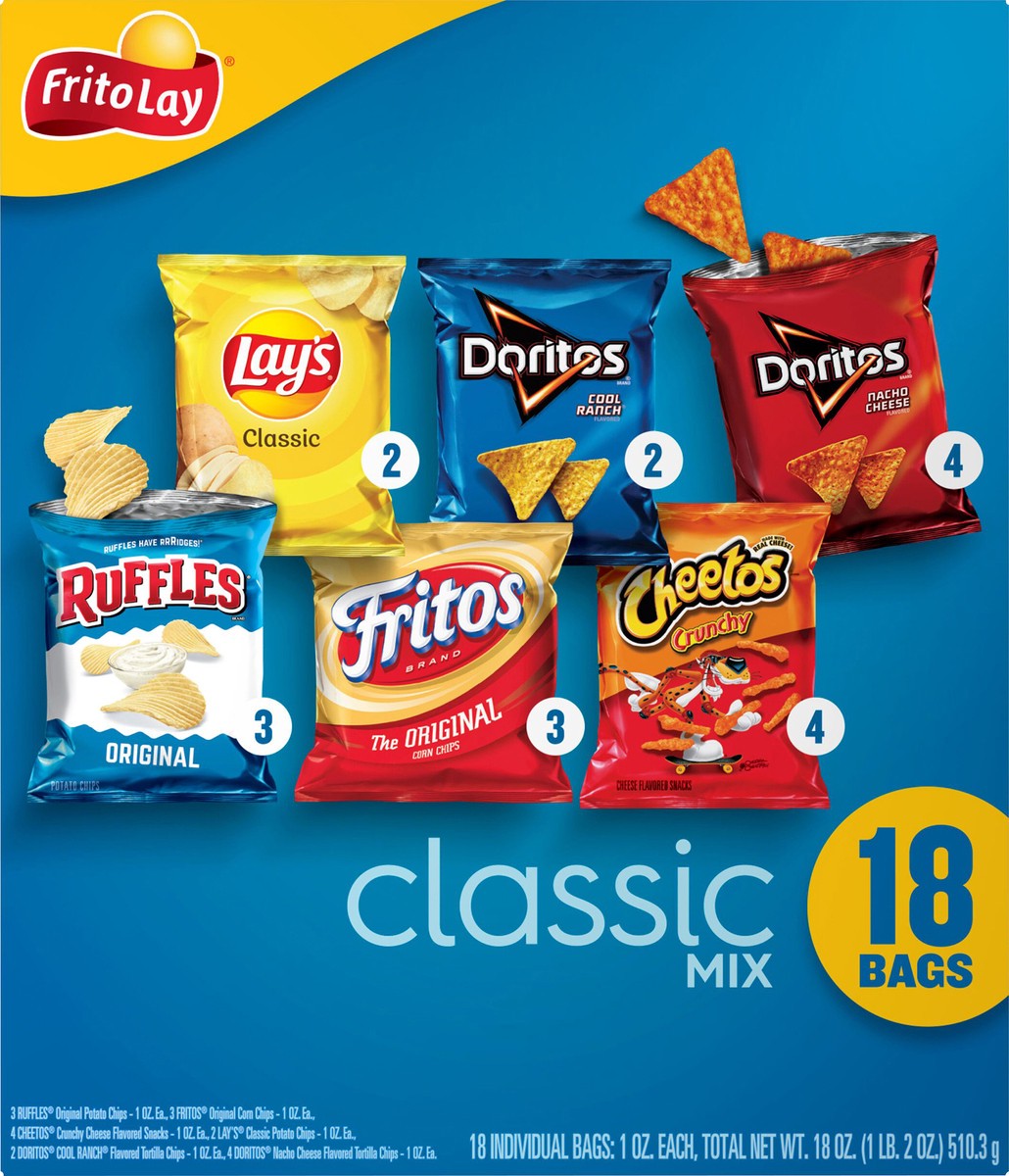 slide 10 of 11, Frito-Lay Classic Mix Variety Pack Chips, 18 ct