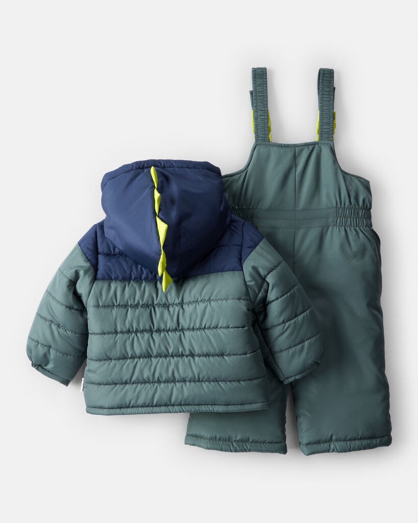 slide 2 of 2, Carter's Baby Boy 2-Piece Dinosaur Hooded Snowsuit Jacket & Bib Set - Green/Blue Grey 18M, 2 pc
