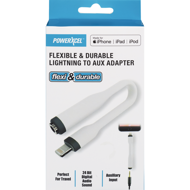 slide 1 of 1, Flexi Lightn To Aux Adapter-White, 1 ct