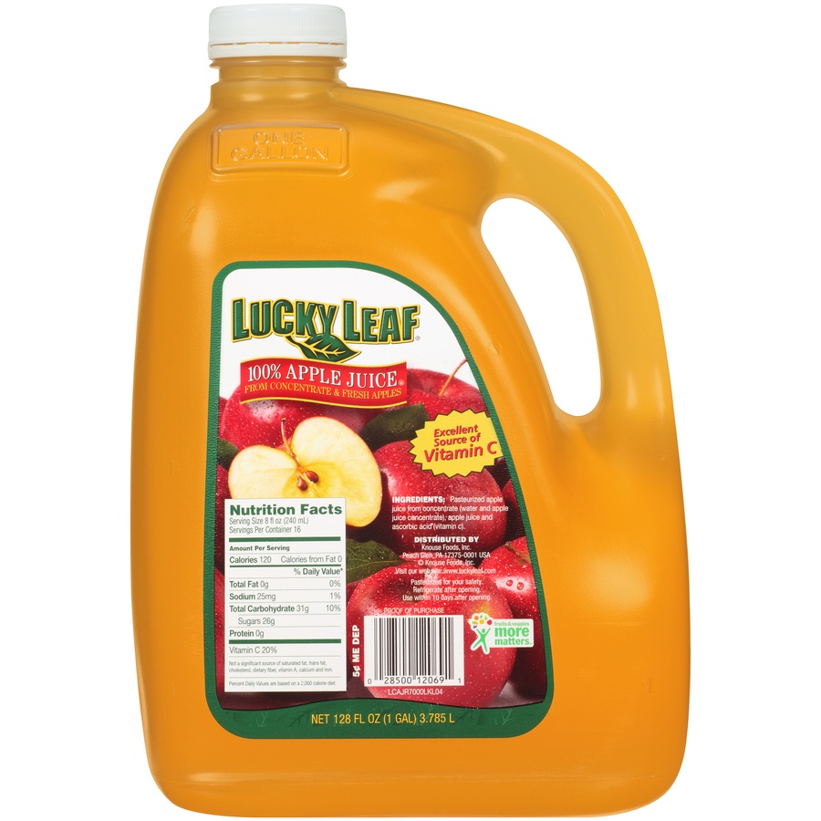 slide 1 of 8, Lucky Leaf 100% Apple Juice - 128 fl oz, 128 fl oz