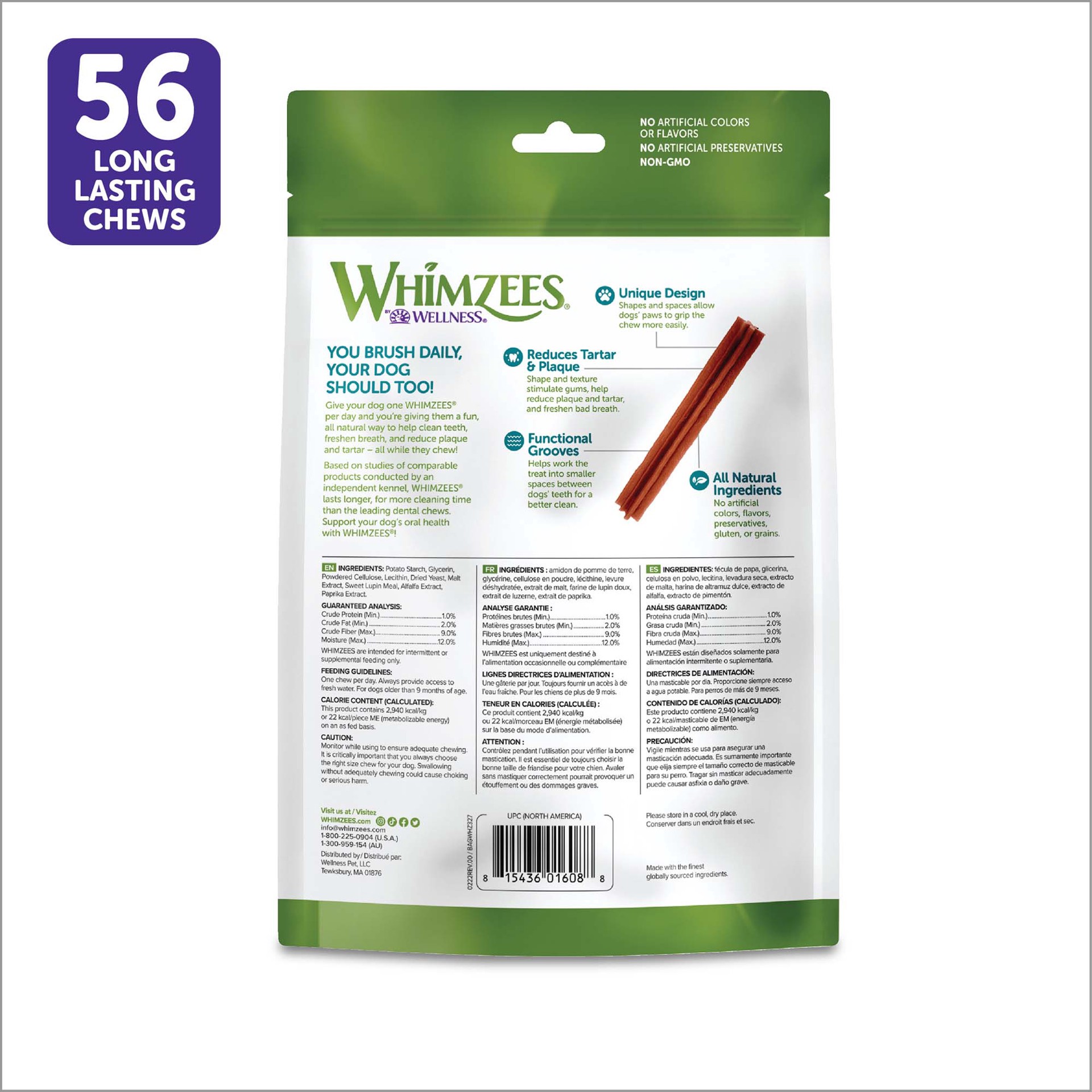 slide 5 of 5, WHIMZEES Wellness Stix Dog Dental Treats, Natural Chews, Extra Small Size Stick, (56 Count), 1 ct