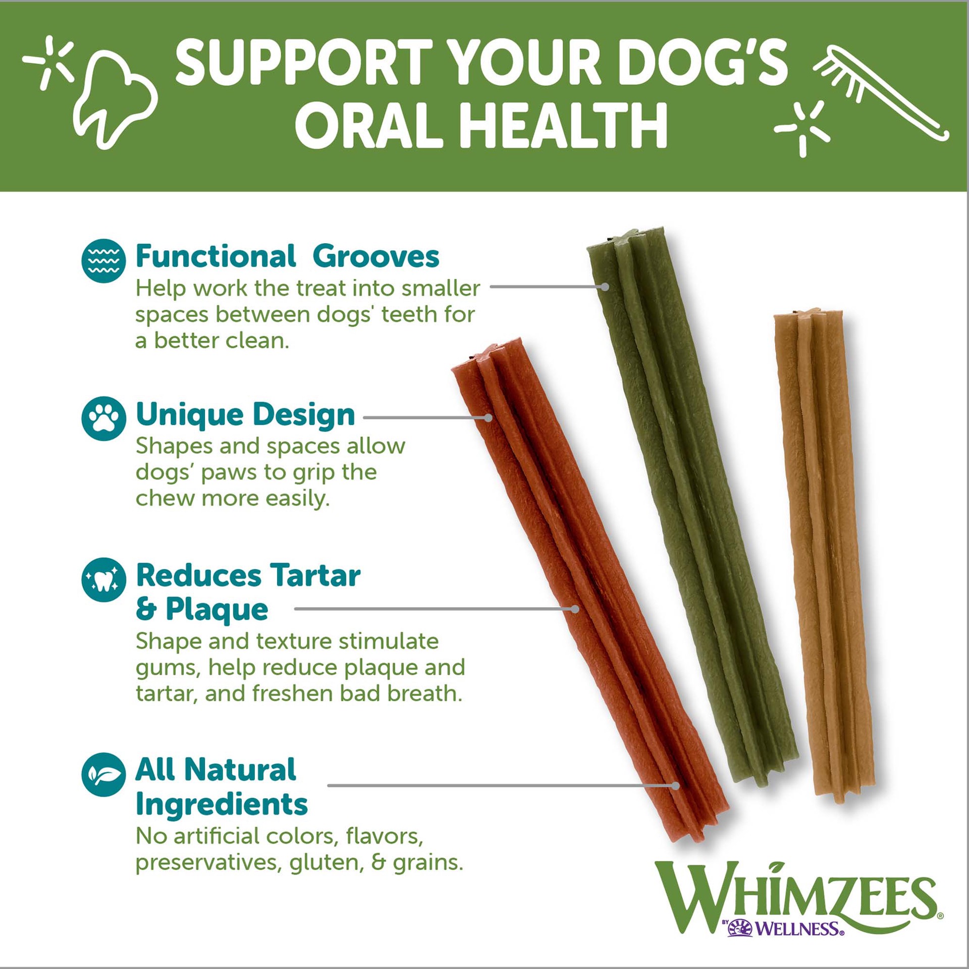 slide 4 of 5, WHIMZEES Wellness Stix Dog Dental Treats, Natural Chews, Extra Small Size Stick, (56 Count), 1 ct