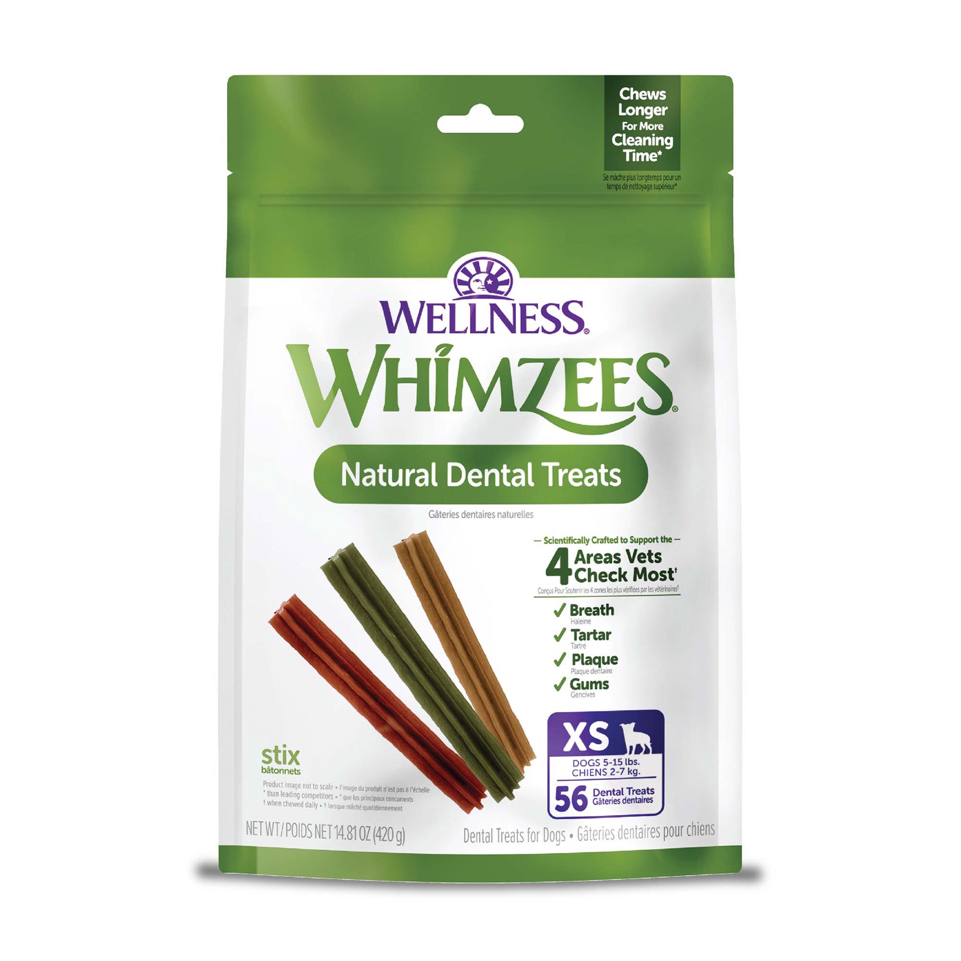 slide 1 of 5, WHIMZEES Wellness Stix Dog Dental Treats, Natural Chews, Extra Small Size Stick, (56 Count), 1 ct
