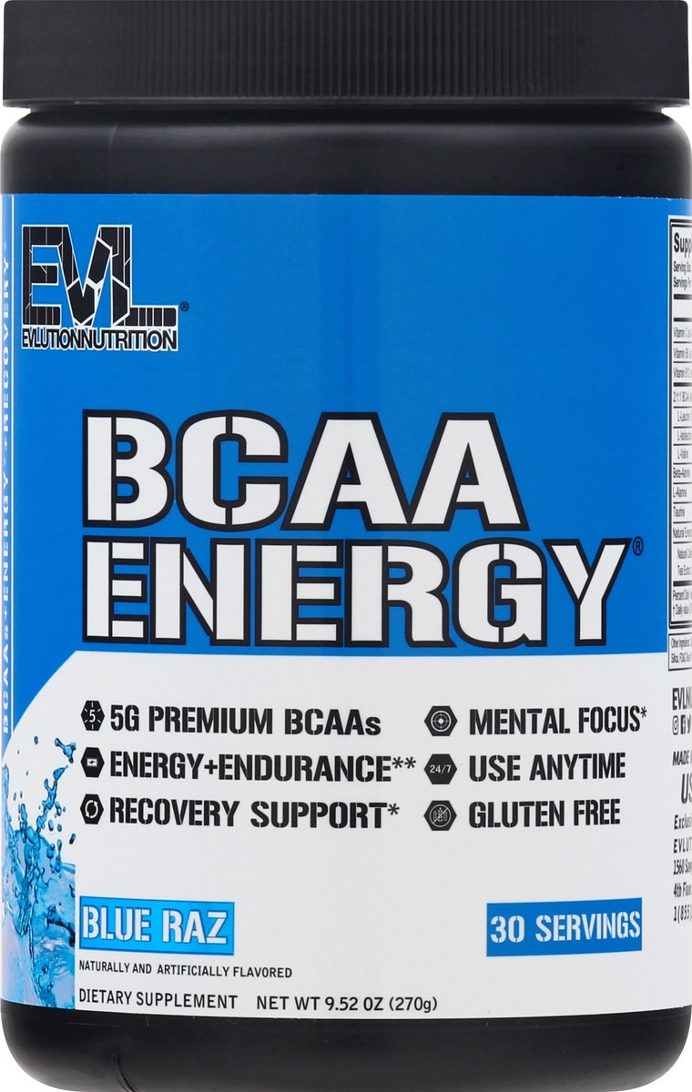 slide 3 of 9, Evlution Nutrition Bcaa Energy Blue Raz Flavor Dietary Supplement Powder, 9.52 oz