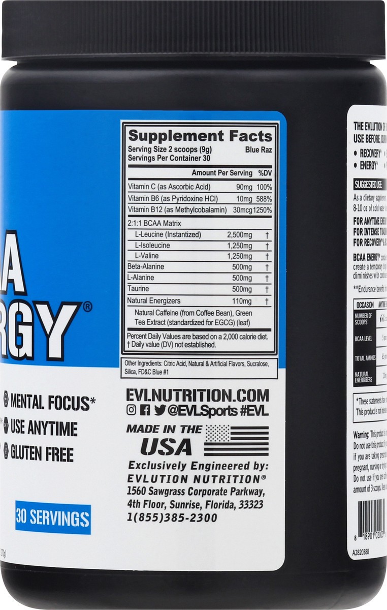 slide 8 of 9, Evlution Nutrition Bcaa Energy Blue Raz Flavor Dietary Supplement Powder, 9.52 oz