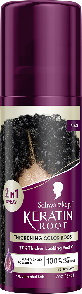 slide 2 of 2, Schwarzkopf Keratin Root Black Spray 2 in 1 Temporary Thickening Color Boost 2 oz, 2 oz