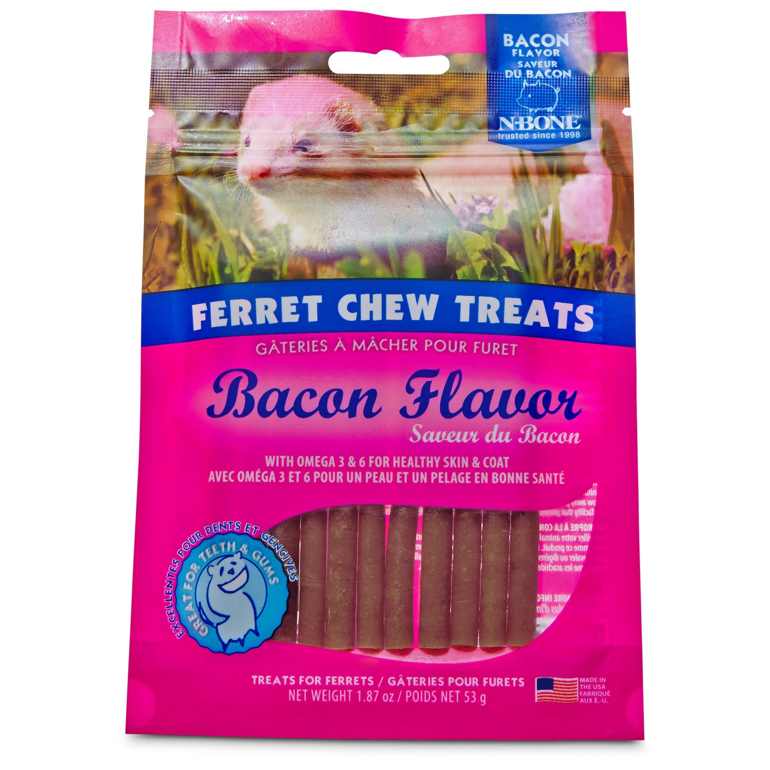 slide 1 of 1, N-Bone Ferret Bacon Chew Treats, 1.87 oz